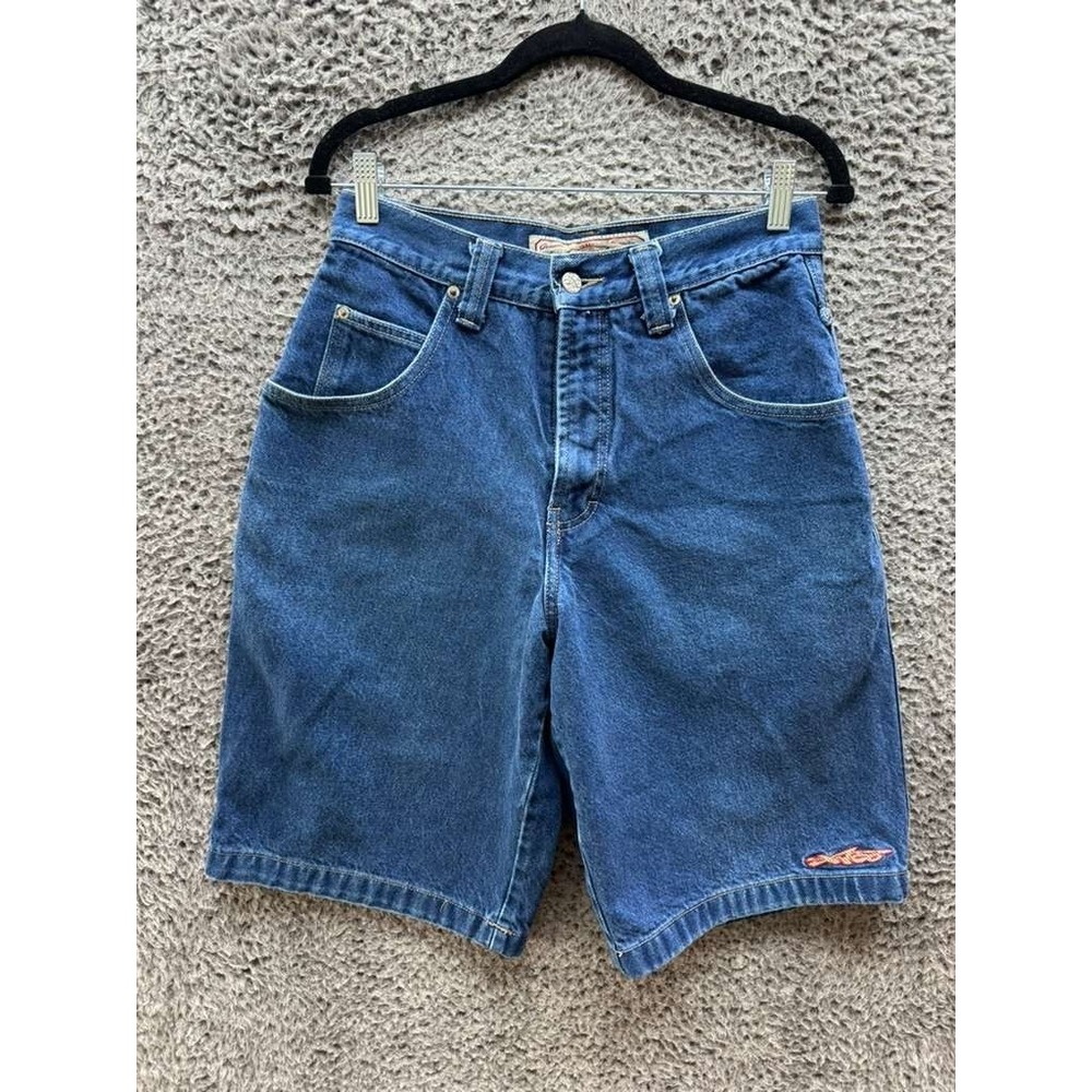 Vintage Jnco High Rise Knee Length Baggy Denim Shorts Dark Wash Blue Men Size 30